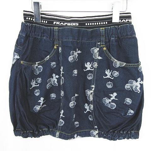 フラボア FRAPBOIS バルーン デニム ミニ スカート 0 ネイビー 総柄 レイヤード風 小さ...