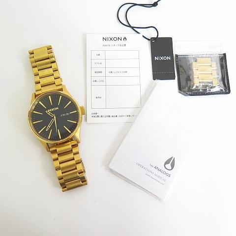 ニクソン NIXON Sentry SS アナログ腕時計 デイデイト ブラック文字盤 ゴールド 稼働...