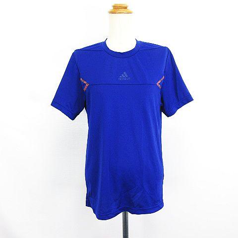 アディダス adidas Tシャツ カットソー 半袖 クルーネック ロゴ 切替 L ブルー スポーツ...