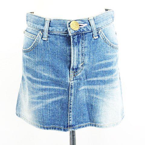リー×アースミュージック&amp;エコロジー スカート ボトムス ミニ丈 台形 デニム ユーズド加工 S イ...