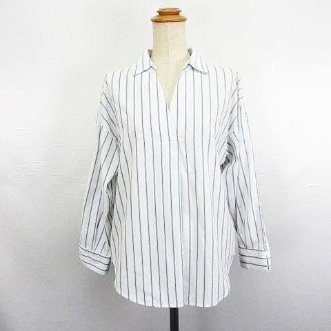 未使用品 ビス ViS ブラウス シャツ 長袖 ドロップショルダー スキッパー ストライプ M ホワ...