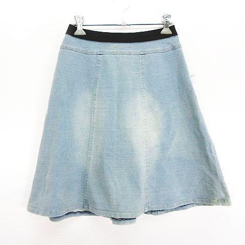 未使用品 エムドゥ スカート ミニ丈 フレア デニム調 スウェット ユーズド加工 イージー ストレッ...