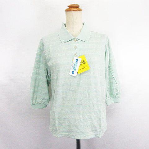 未使用品 Pastime ポロシャツ 七分袖 ボーダー S ライムグリーン ※EKM レディース