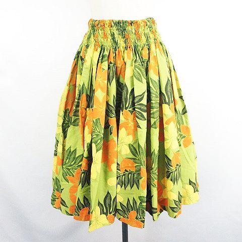 パオンドール Paondor スカート ボトムス ロング丈 ギャザー ハワイアン 花柄 イエローグリ...