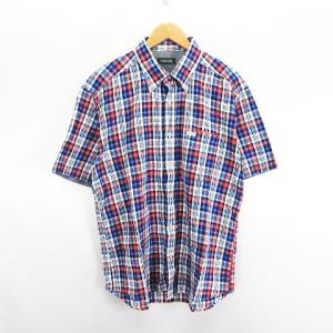 ユーピーレノマ U.P renoma シャツ 半袖 ボタンダウン チェック 胸ポケット 麻混 LL マルチカラー ※EKM メンズ