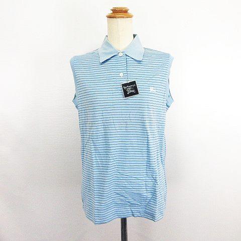 未使用品 バーバリーズ Burberrys ポロシャツ ノースリーブ ボーダー ロゴ 刺繍 コットン...