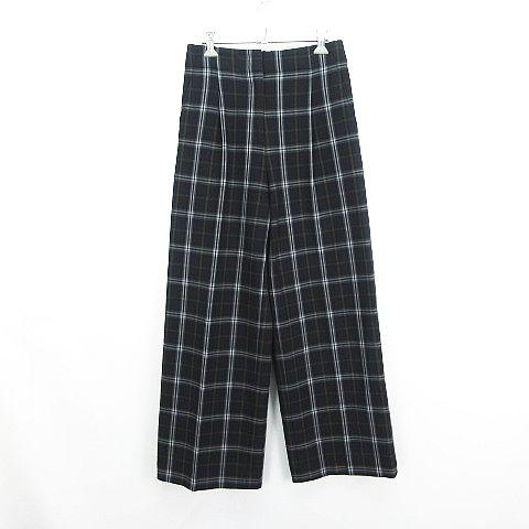 プラステ PLST ワイドパンツ ボトムス ウォームリザーブ チェック タック ストレッチ L ブラ...