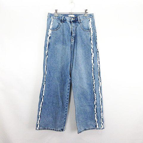 クラシカルエルフ×JaVa ワイドパンツ ボトムス デニム ロング丈 フリンジ M インディゴブルー...