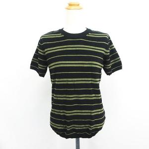 未使用品 アメリカンホリック AMERICAN HOLIC ニット セーター 半袖 クルーネック ボーダー L ブラック×カーキ ※EKM レディース