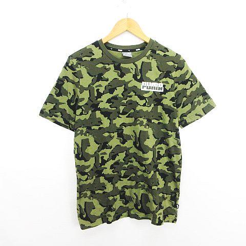 プーマ PUMA Tシャツ カットソー 半袖 クルーネック 迷彩柄 カモフラ ロゴ コットン US ...