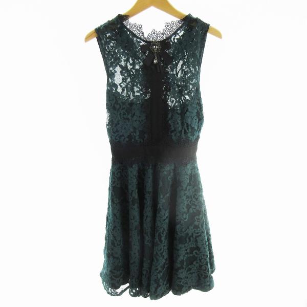 ANDY アンディ ドレス ワンピース ノースリーブ ひざ丈 リボン 刺繍 レース グリーン 緑 ブ...