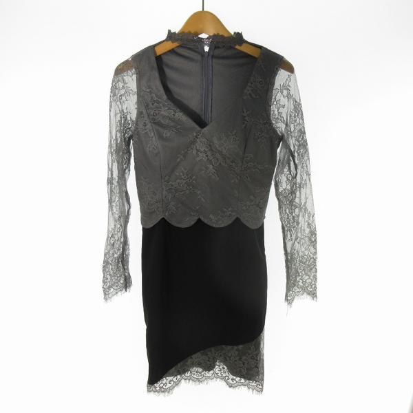 dazzy store ドレス ワンピース 長袖 ひざ丈 刺繍 レース グレー ブラック S レディ...