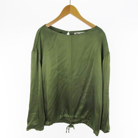ザラ ZARA サテンシャツ 長袖 緑 グリーン レーヨン M/28 トップス メンズ