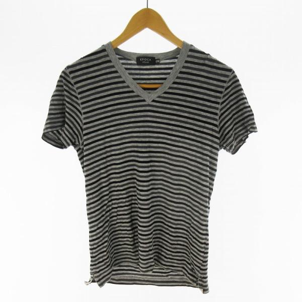 エポカ ウォモ EPOCA UOMO Tシャツ カットソー 半袖 ボーダー Vネック グレー ブラッ...