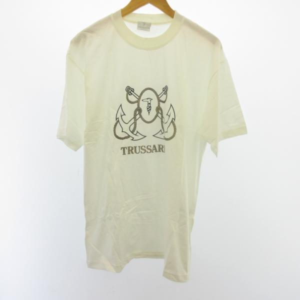 トラサルディ TRUSSARDI Tシャツ カットソー 半袖 ロゴプリント 白 ホワイト L ■GY...