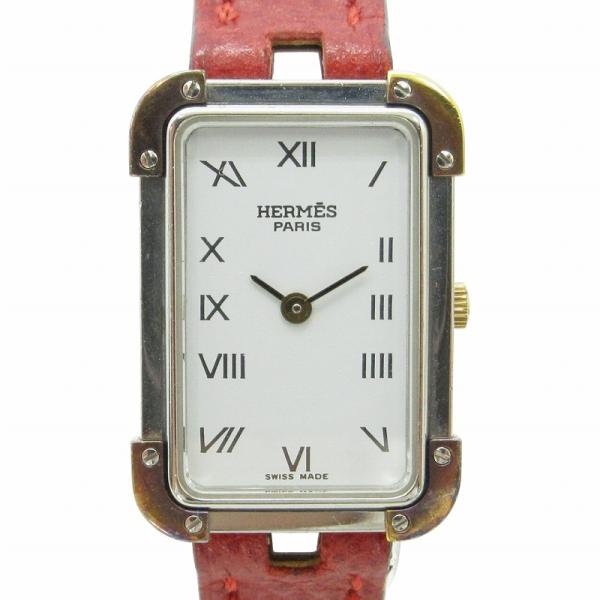 エルメス HERMES クロアジュール 腕時計 ヴォーエプソン ルージュカザック 白文字盤 クオーツ...