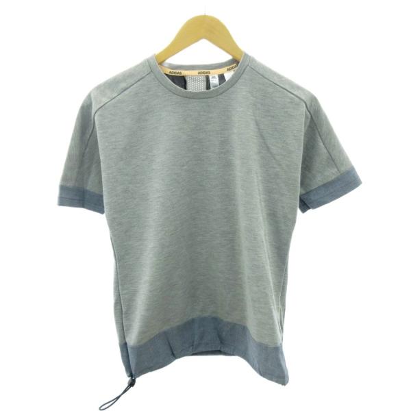 アディダス adidas 美品 Tシャツ ライン ドローコード 半袖 M グレー 0930 レディー...