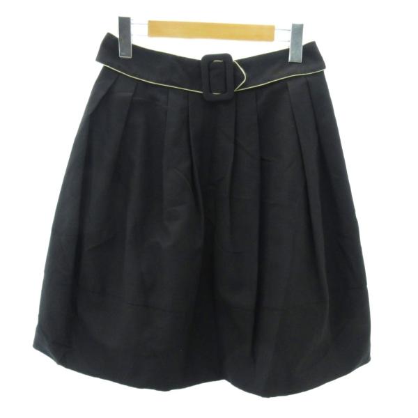 エムズグレイシー M'S GRACY 美品 ベルテッド スカート プリーツ ギャザー 黒 ブラック ...