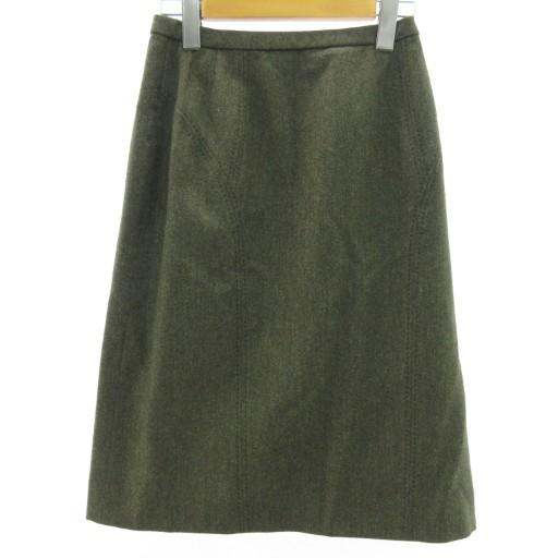 レリアン Leilian イタリア製生地 ウールスカート 刺しゅう カーキ系 11 約S ■YHS6...