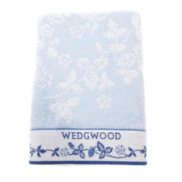 未使用品 ウェッジウッド WEDGWOOD フェイスタオル 水色 花柄 ロゴ入り 植物柄 /TQ ■...