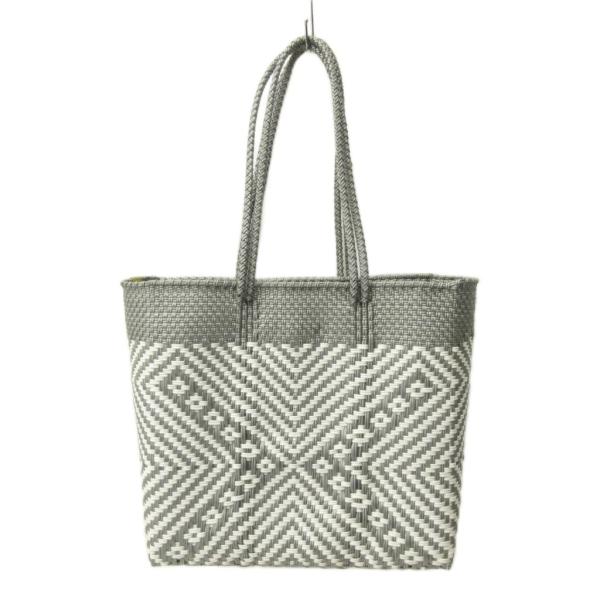 レトラ Letra 美品 かご トートバッグ 編み込み 総柄 白 ホワイト グレー 0415 レディ...