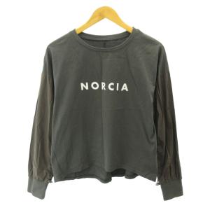 クロシェ CLOCHE 美品 Ｔシャツ ロゴ プリント 袖 切替 長袖 2 グレー 0525 レディース
