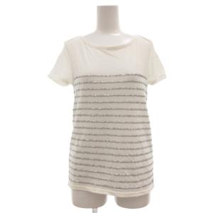 トミーヒルフィガー TOMMY HILFIGER Tシャツ S 白 ホワイト 半袖 スパンコールボーダー /SC レディース