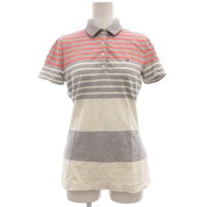 トミーヒルフィガー TOMMY HILFIGER ポロシャツ S/P 灰色 グレー 白 ホワイト ボーダー柄 半袖 襟付き /SC レディース