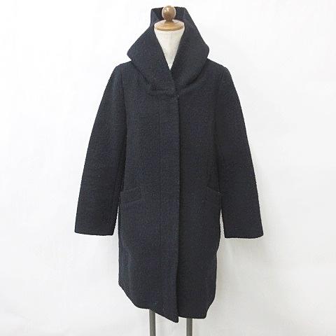 イノウェーブ innowave コート ロング丈 ジップアップ フード ウール 紺 ネイビー M レ...