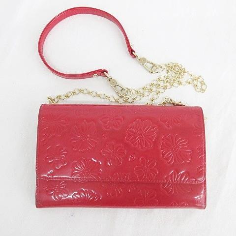 ヨンドシー 4℃ ショルダーウォレット 財布 バッグ 花柄 チェーン エナメル 赤 レッド レディー...