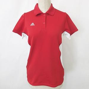 アディダス adidas ポロシャツ ゴルフ スポーツウェア 半袖 ロゴ ライン 赤 白 レッド ホワイト M レディース