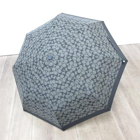 コーチ COACH 小物 傘 雨傘 折りたたみ傘 ワンタッチ シグネチャー ブラック グレー ☆AA...