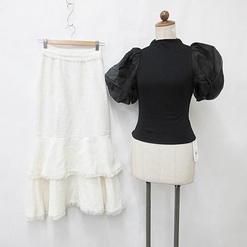 未使用品 スナイデル ランダ カットソー スカート 2点セット 半袖 ハイネック ボリューム袖 フレ...