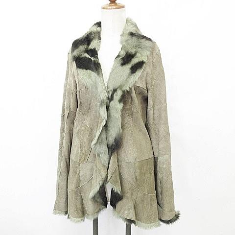 Fairy コート ムートンパッチワーク 羽織 ショールカラー ラビット 緑 グリーン L レディー...
