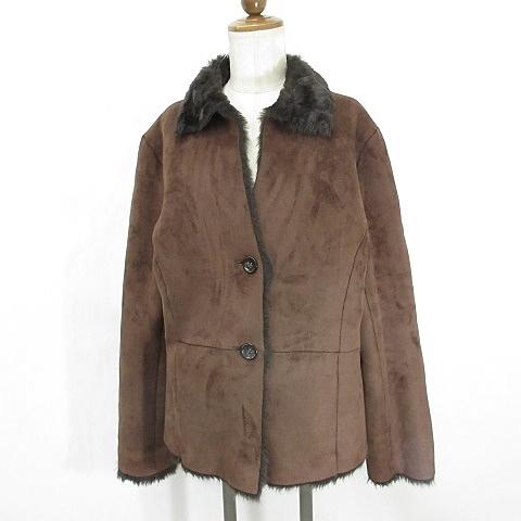 自由区 オンワード樫山 コート オープンカラー フェイクムートン ブラウン 茶 46 レディース