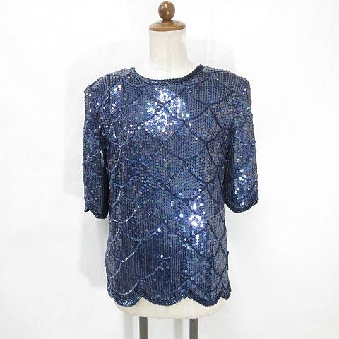 Frank Usher ブラウス パーティ フォーマル クルーネック 半袖 スパンコール ビーズ シ...