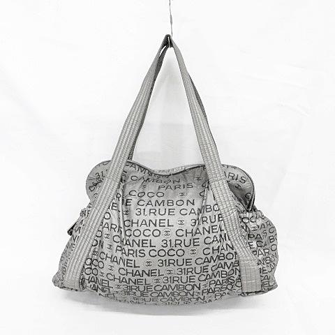 シャネル CHANEL アンリミテッド トートバッグ ボストンバッグ ロゴ 総柄 シルバー グレー ...