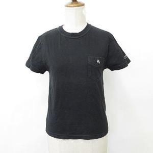 バーバリーブラックレーベル BURBERRY BLACK LABEL Tシャツ 半袖 丸首 刺繍 綿 黒 ブラック 1 レディース