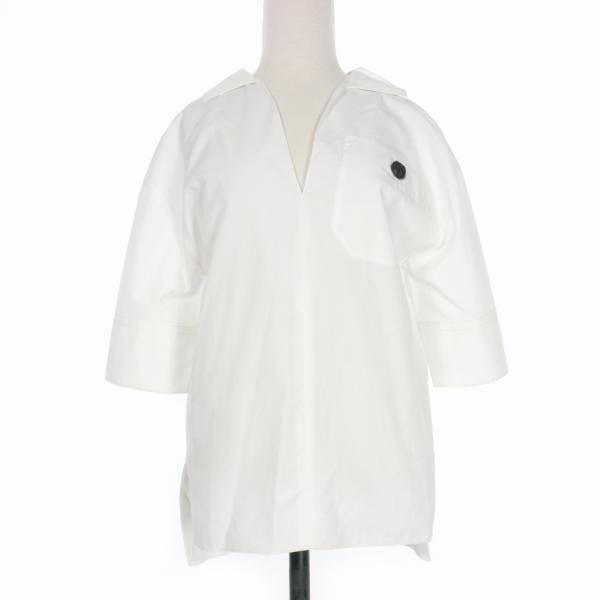 マルニ MARNI ポロネック 半袖 ブラウス コットンポプリン 36 白 ホワイト CAMA026...