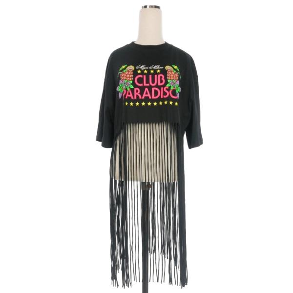エムエスジーエム MSGM フリンジ クルーネック Tシャツ カットソー 半袖 プリント M ブラッ...