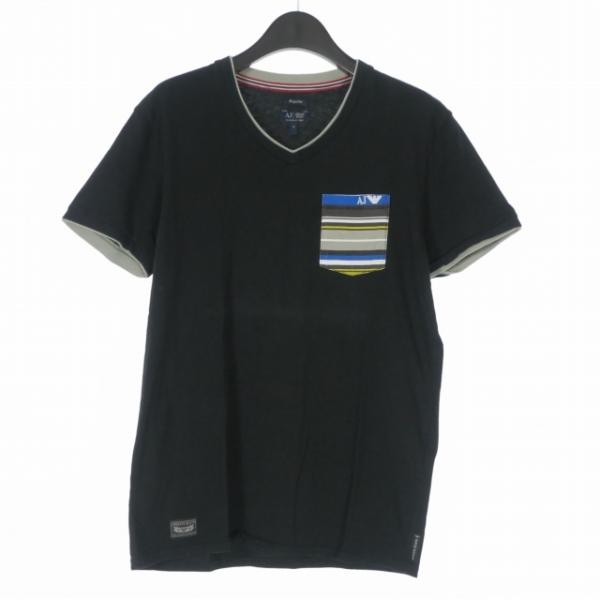 アルマーニ ジーンズ ARMANI JEANS Vネック Tシャツ カットソー 半袖 M ブラック ...