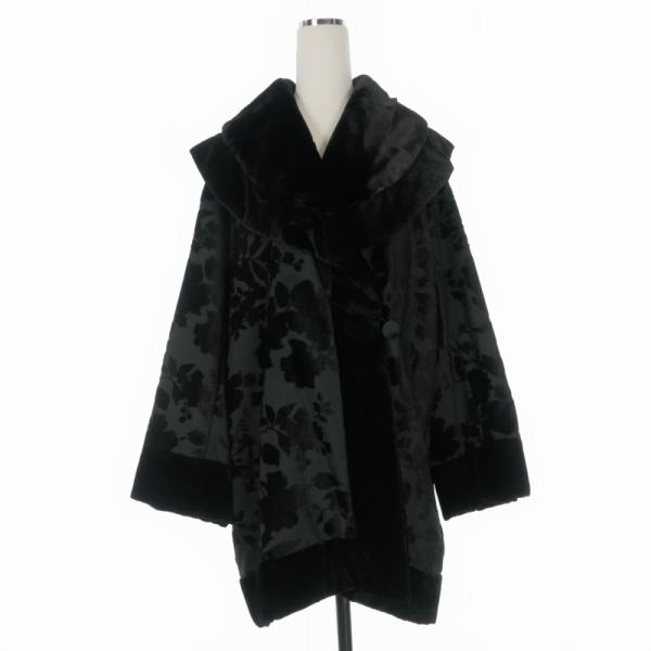 ケンゾー KENZO 80-90's フロッキープリント コート ジャケット 長袖 M ブラック 黒...