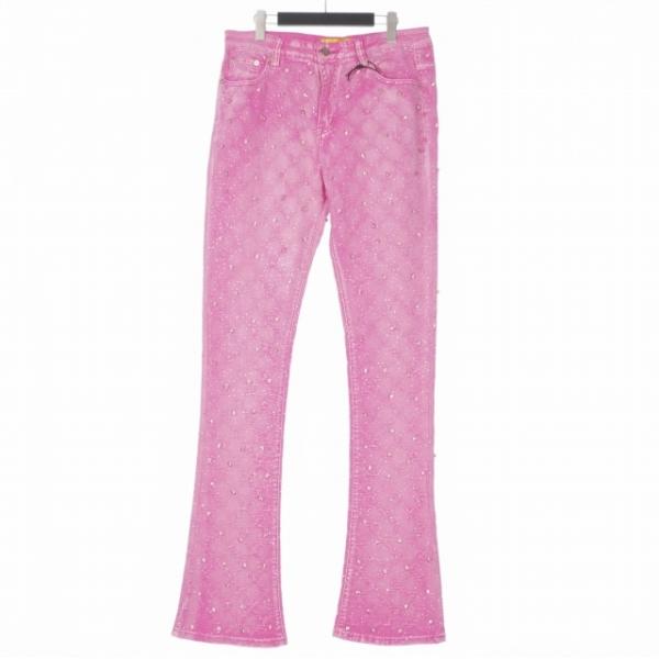 グアピ GUAPI PREMIUM  ヴィンテージピンク ラインストーン フレアデニムパンツ ジーン...