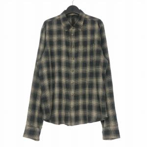 クロムハーツ CHROME HEARTS Loose Ends ルーズエンド クロスボールボタン レザークロスパッチ チェックシャツ 長袖 L ブラック 黒 メンズ