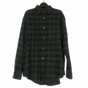 エムエーエスユー MASU SHAGGY PLAID SHIRT シャギーチェックシャツ 長袖 44 カーキ 緑 M25F9SL006 メンズ