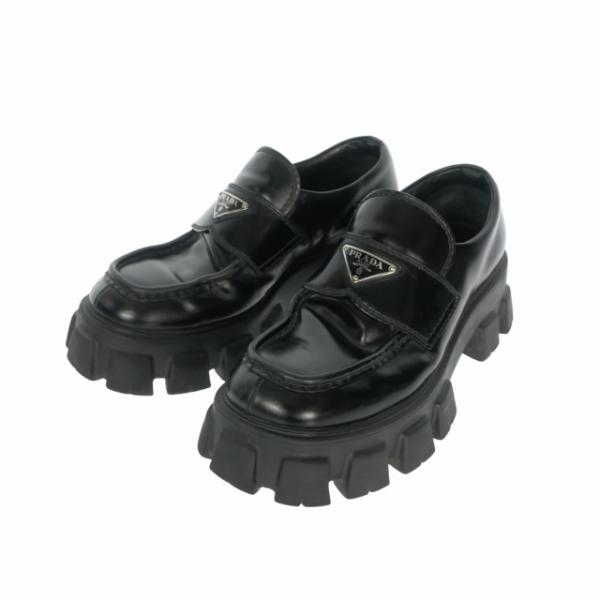 プラダ PRADA モノリス ブラッシュドレザー ローファー 靴 6 ブラック 黒 メンズ