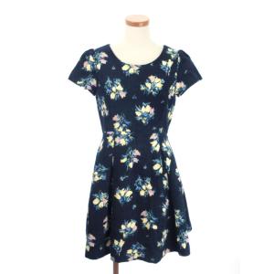 ダズリン dazzlin ワンピース ひざ丈 半袖 コーデュロイ 花柄 S 紺 ネイビー btm レディース