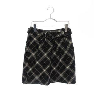 ルゥデルゥ Rew de Rew スカート ひざ丈 チェック ウール 36 黒 ブラック ☆S☆ aan0314 レディース