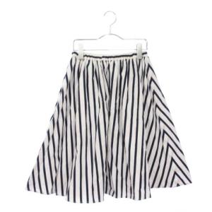 ルノンキュール Lugnoncure スカート ひざ丈 ミモレ フレア ストライプ M 白 ホワイト ☆S☆ /mm0322 レディース