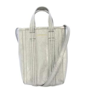バレンシアガ BALENCIAGA バーブ PHONE HOLDER フォンフォルダー ハンドバッグ ショルダーバッグ 2WAY レザー シルバーカラー 693793